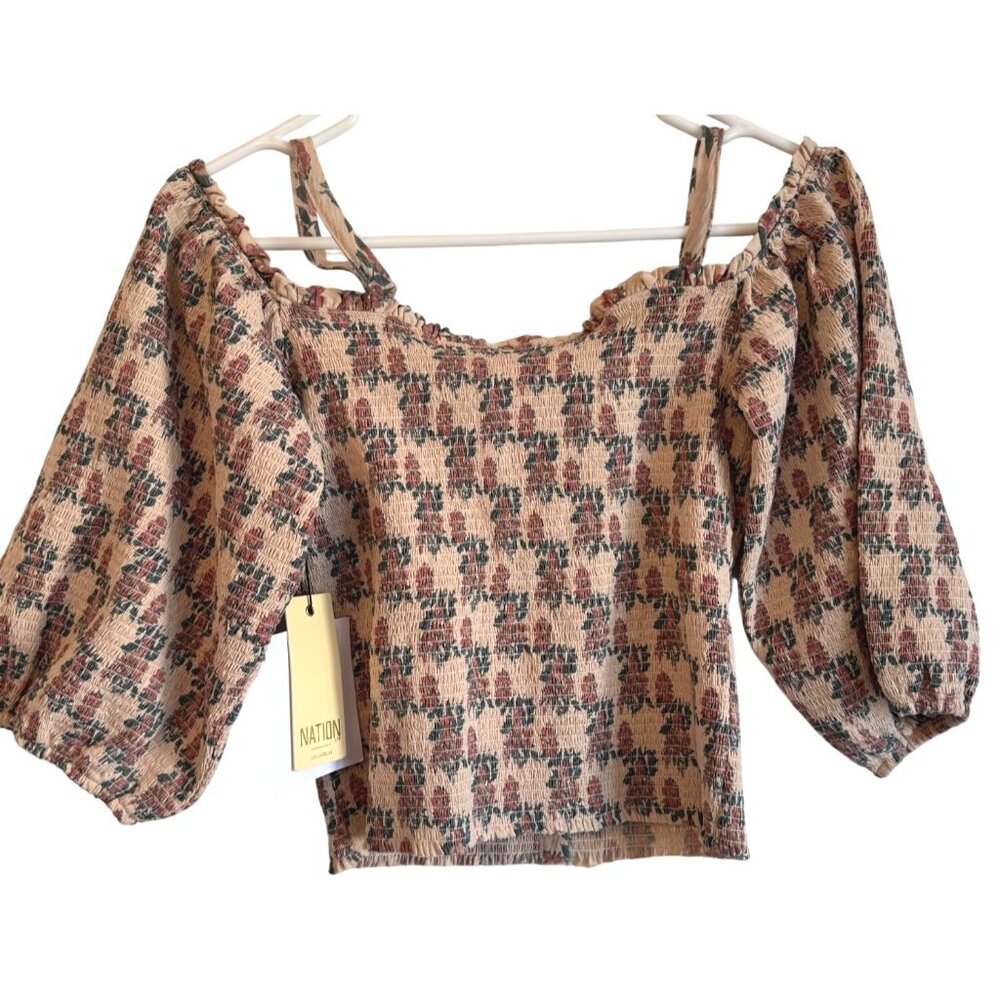 Nation LTD Ily Tee Size Small Smocked Long Sleeve NWT Print $216 - Picture 9 of 11